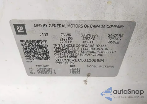 2018 Chevrolet Silverado 1500 2Lt из США, поврежденный, VIN 2GCVKREC5J1105694